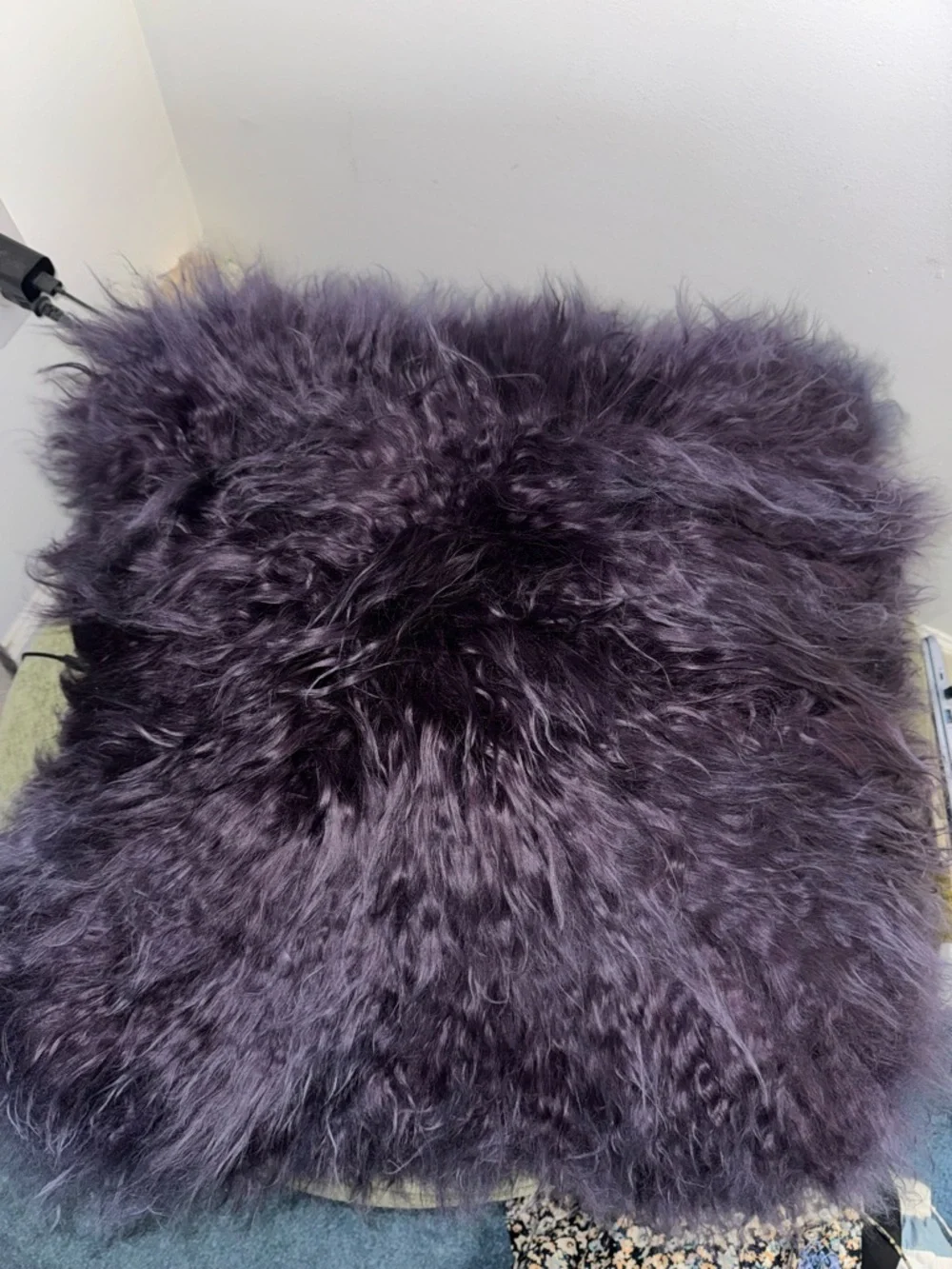 Mongolian Lamb Fur Large Pillow Wool Purple Gray
